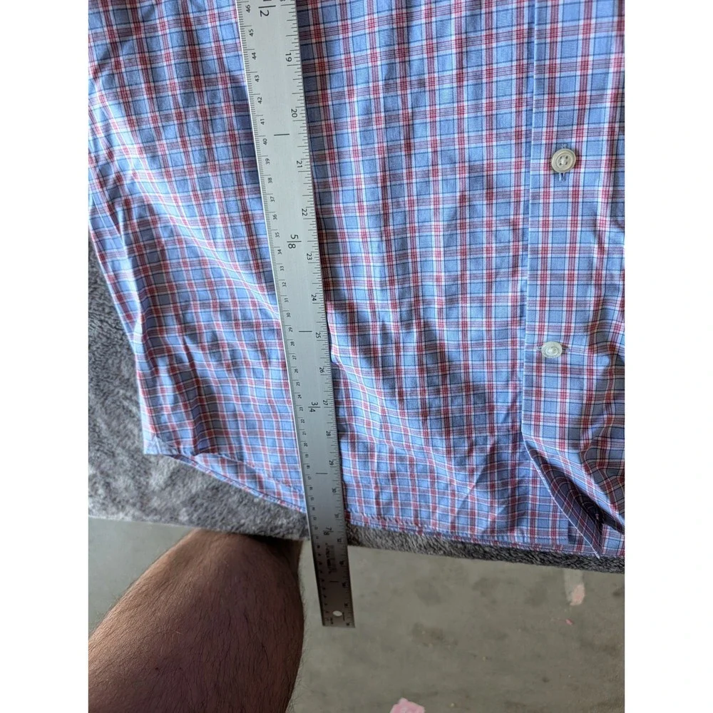 Banana Republic Mens Slim Fit Non-Iron Cotton Plaid Dress Shirt Blue Red Large